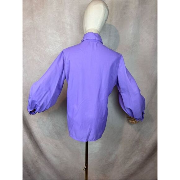 Vintage 1970s Dagger Top Bishop Sleeve Mod MCM Plus Size Large Disco Purple - Picture 6 of 9